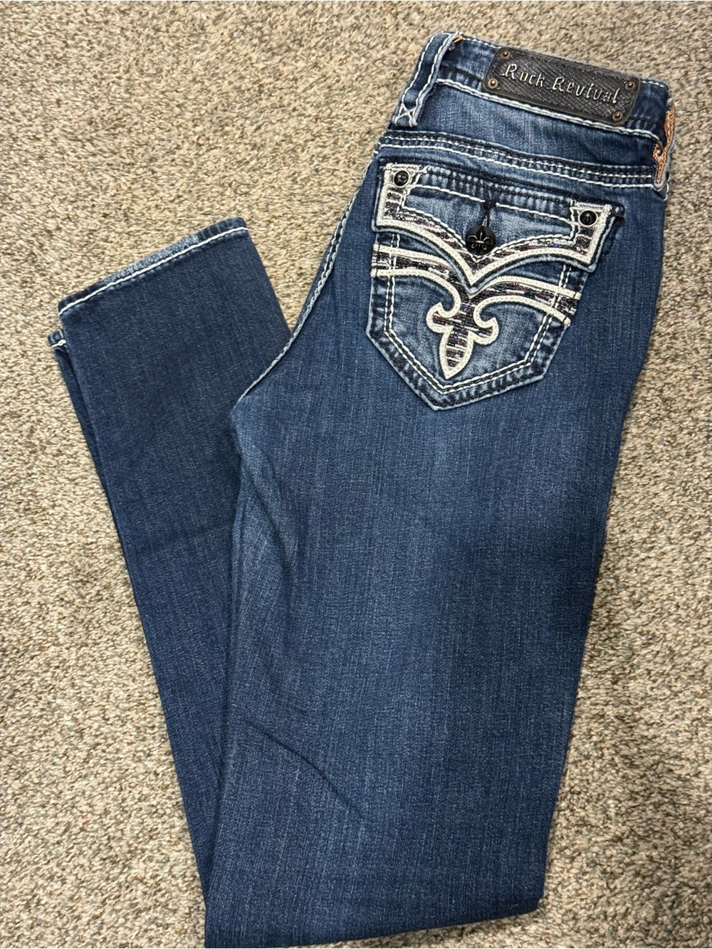 Rock Revival Women’s Blue Skinny Leg Jeans with Embroidered Back Pockets